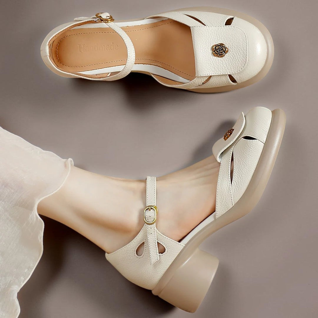 Ankle strap platform sandals with adjustable buckle and cushioned footbed in black and beige
