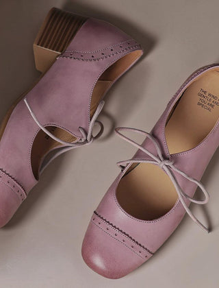 Constance carved leather lace-up Oxfords with a low block heel