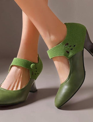 Suede round-toe heels with a secure ankle strap and stable block heel