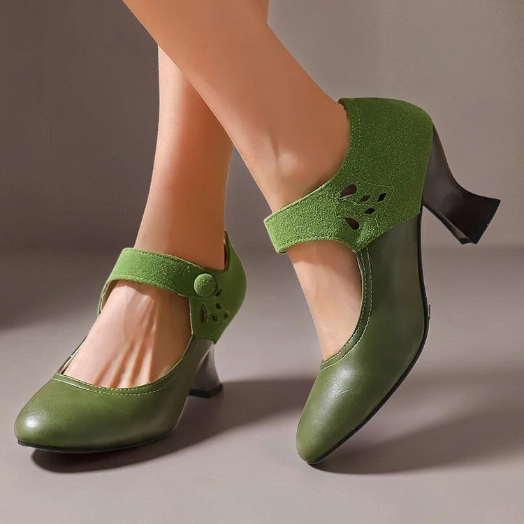 Suede round-toe heels with a secure ankle strap and stable block heel