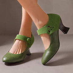Suede round-toe heels with a secure ankle strap and stable block heel