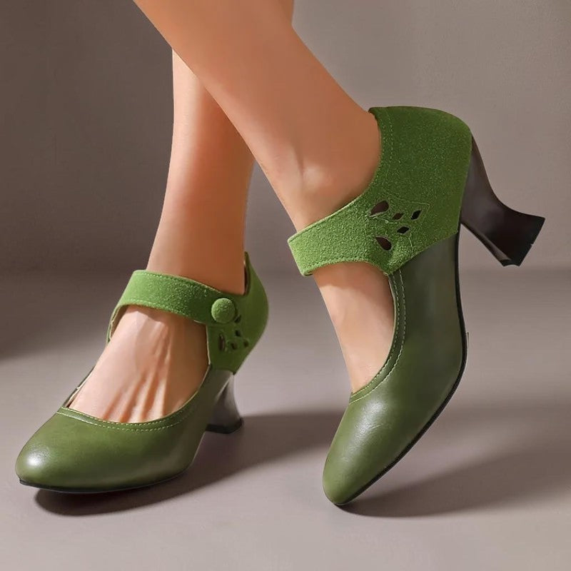 Suede round-toe heels with a secure ankle strap and stable block heel