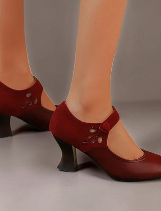Suede round-toe heels with a secure ankle strap and stable block heel