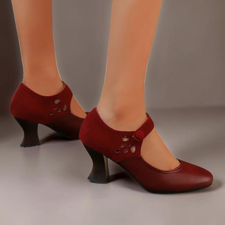 Suede round-toe heels with a secure ankle strap and stable block heel