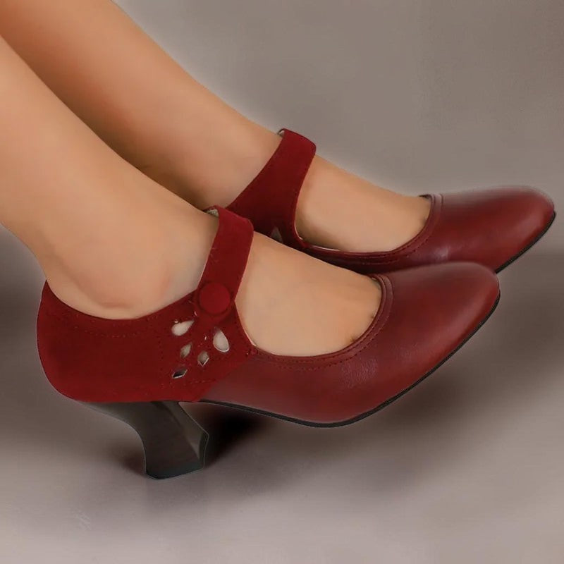 Suede round-toe heels with a secure ankle strap and stable block heel