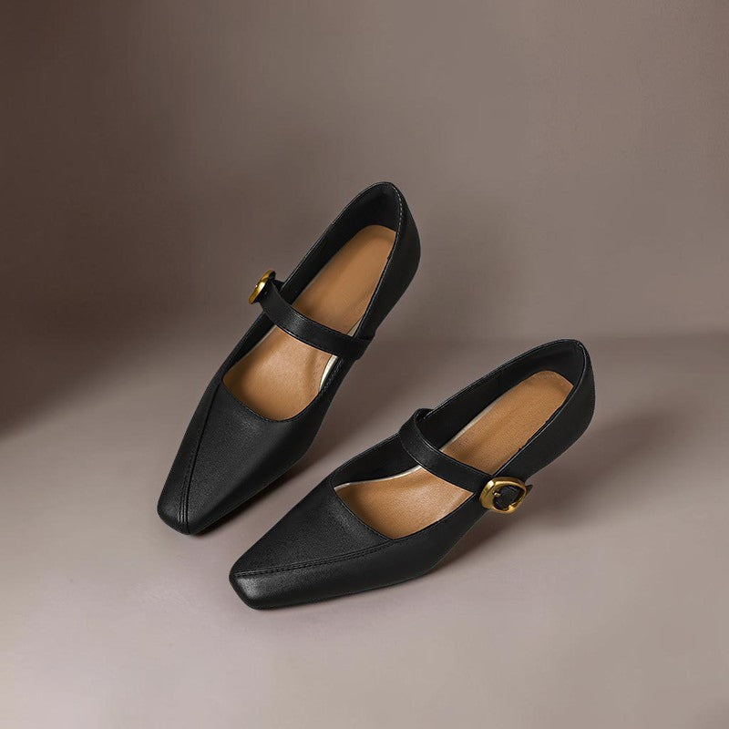 Zorae | Paneled Mary Jane Block Heel with Gold Buckle