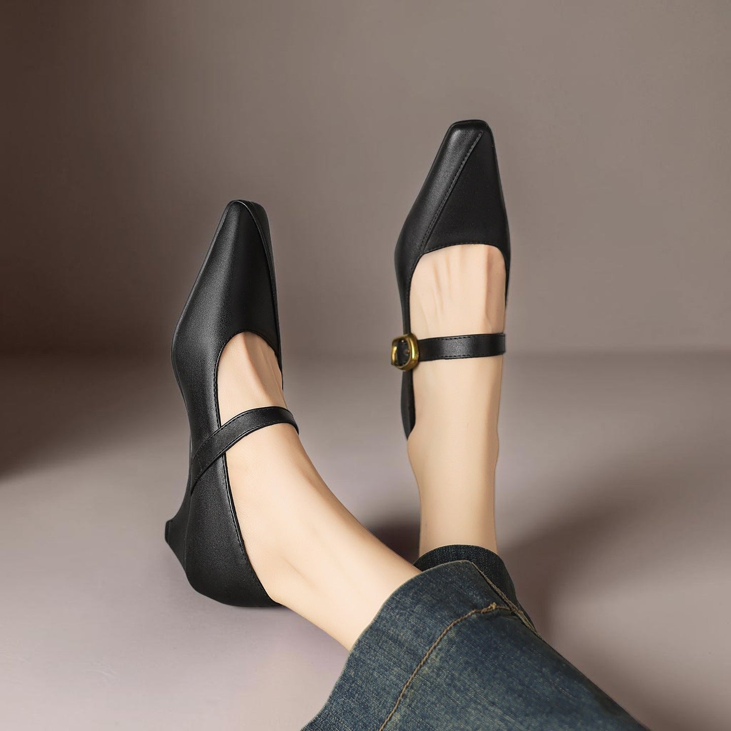Zorae | Paneled Mary Jane Block Heel with Gold Buckle