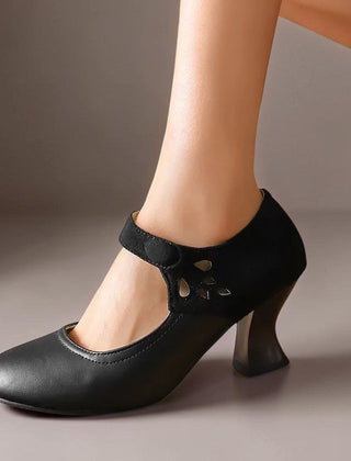 Suede round-toe heels with a secure ankle strap and stable block heel