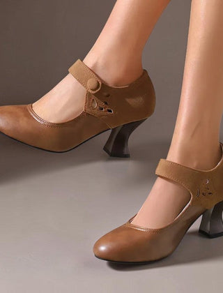 Suede round-toe heels with a secure ankle strap and stable block heel