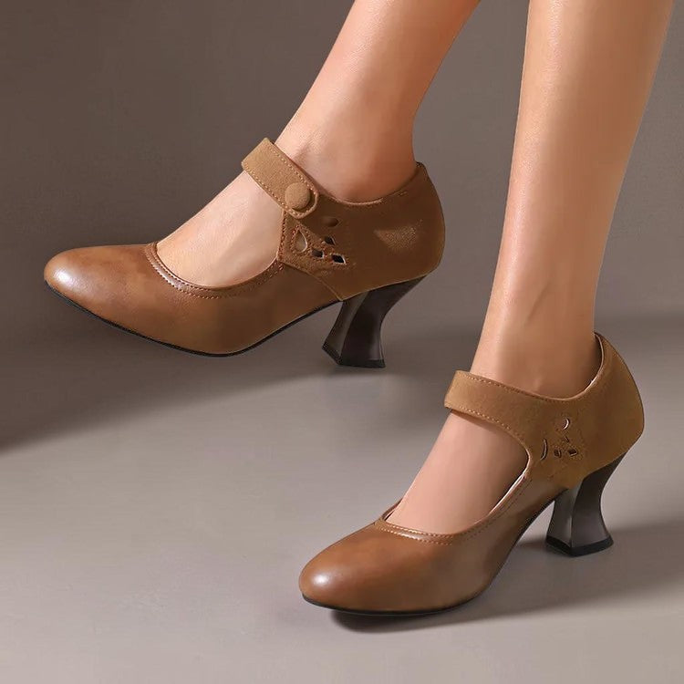 Suede round-toe heels with a secure ankle strap and stable block heel