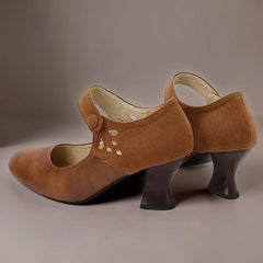 Guinevere Victorian button strap heels with ankle strap and block heel