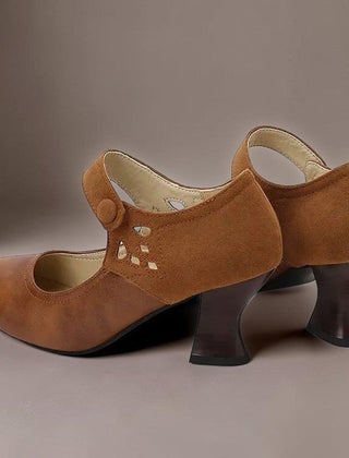 Guinevere Victorian button strap heels with ankle strap and block heel
