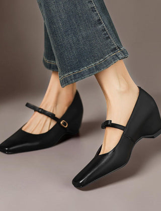 Bow-strap Mary Jane pump with concealed block heel and burnished leather, shown in green, pink and black
