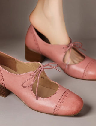 Constance carved leather lace-up Oxfords with a low block heel