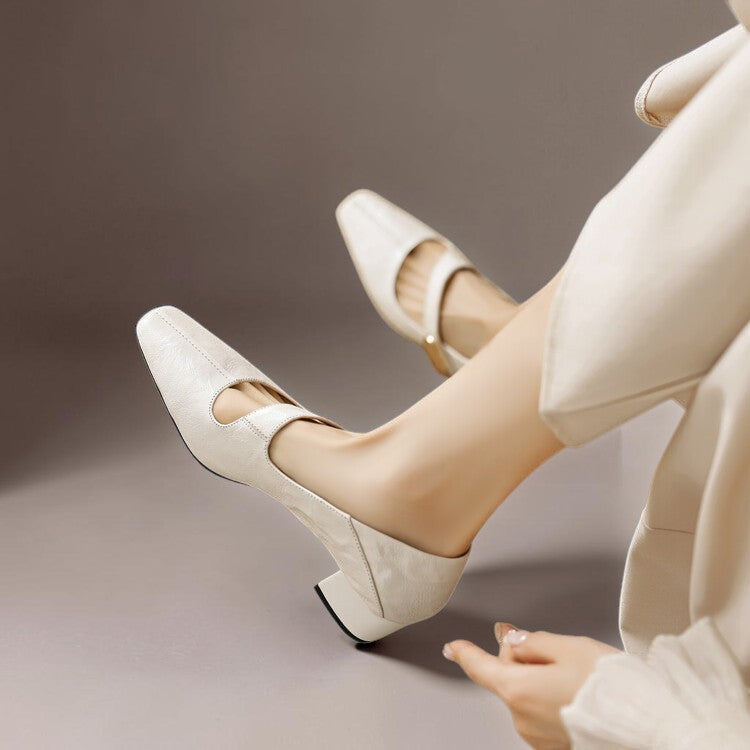 Quera | Chiseled Square-Toe Mary Jane Pump with Gold Bit
