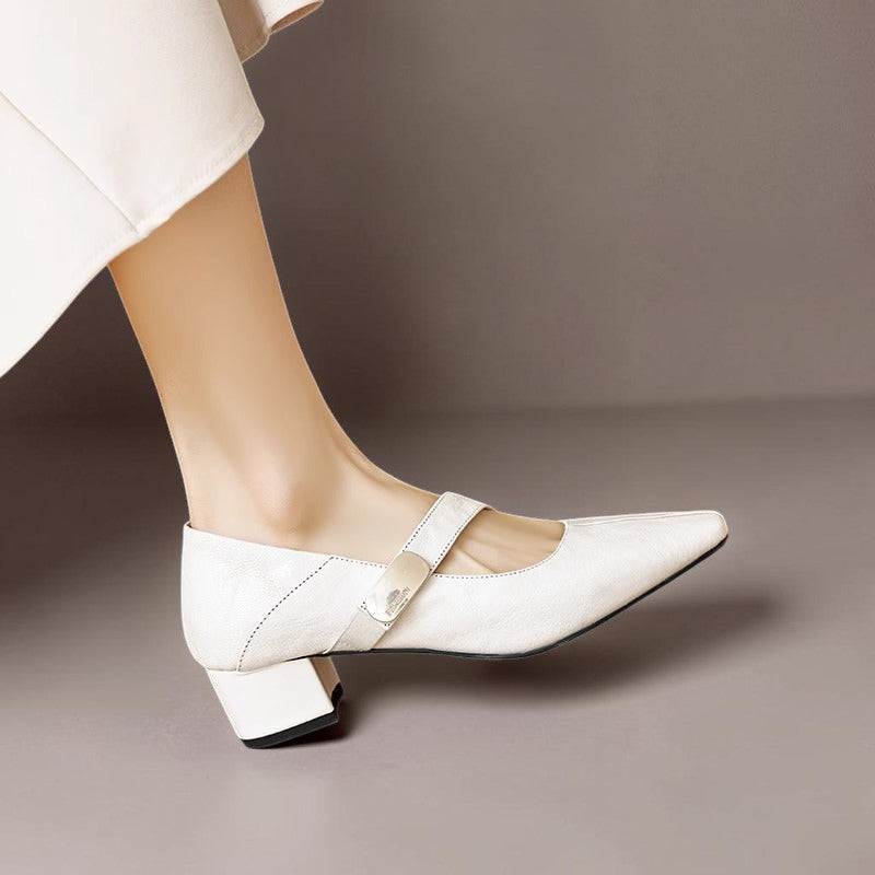 Quera | Chiseled Square-Toe Mary Jane Pump with Gold Bit