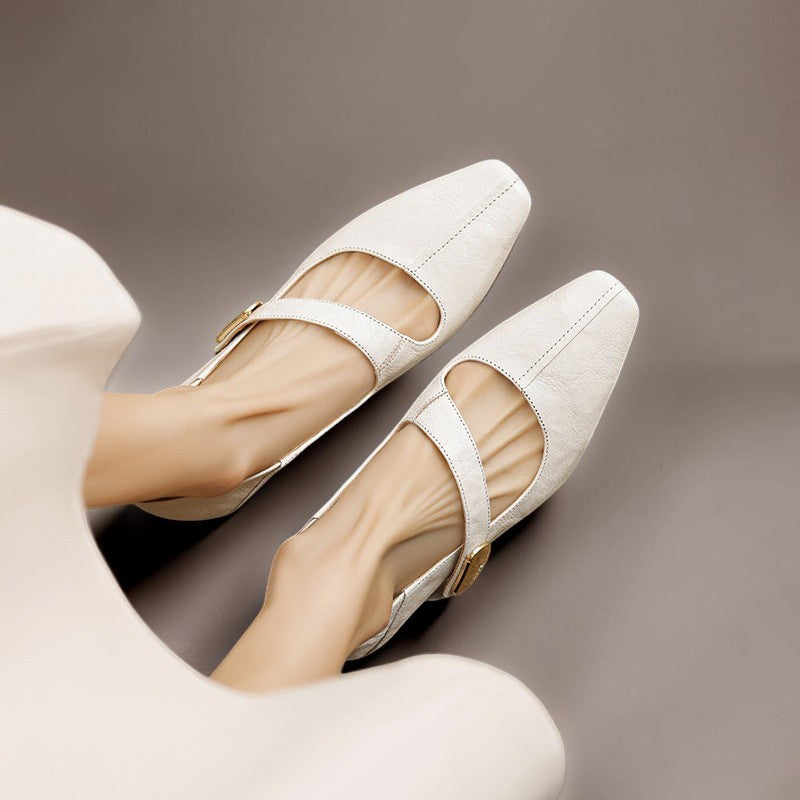 Quera | Chiseled Square-Toe Mary Jane Pump with Gold Bit