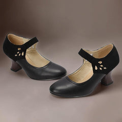 Guinevere Victorian button strap heels with ankle strap and block heel