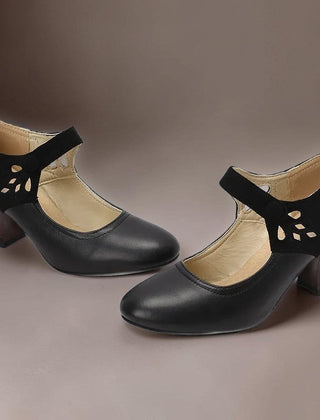 Guinevere Victorian button strap heels with ankle strap and block heel