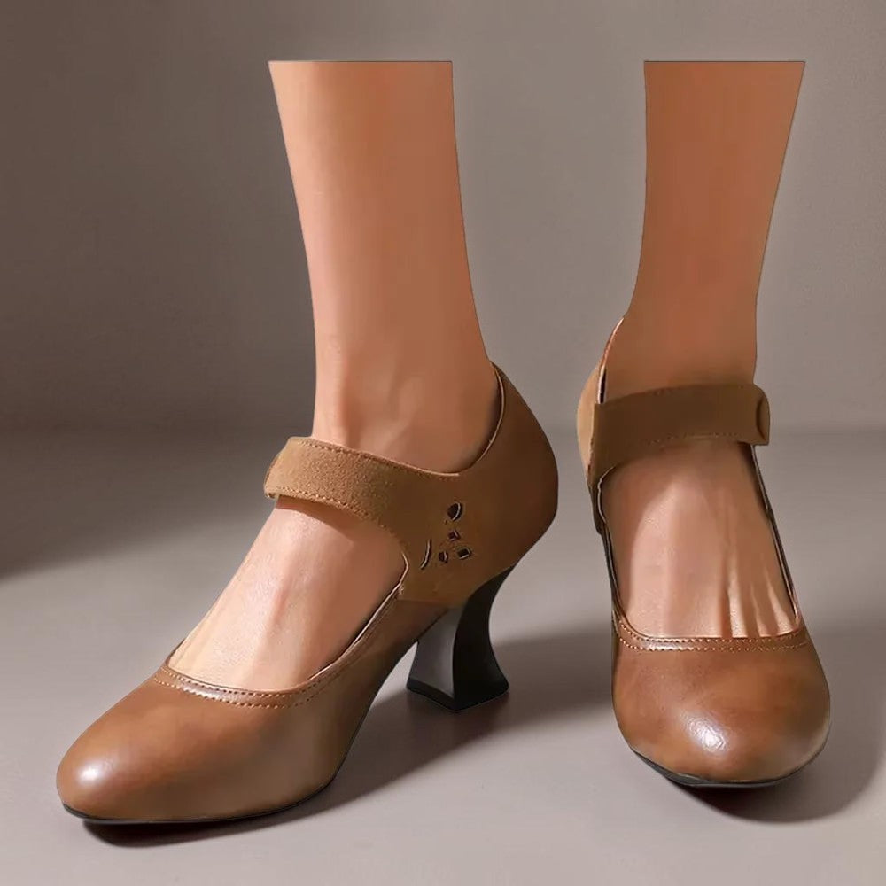Guinevere Victorian button strap heels with ankle strap and block heel