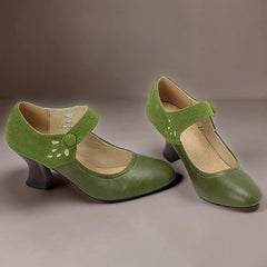 Guinevere Victorian button strap heels with ankle strap and block heel