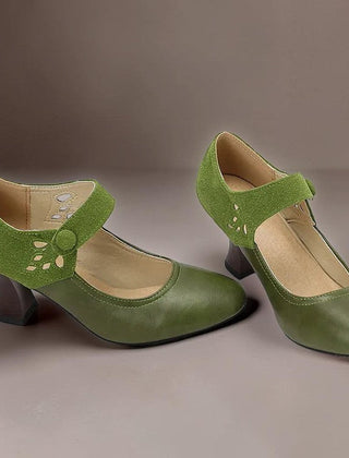 Guinevere Victorian button strap heels with ankle strap and block heel
