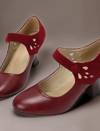 Guinevere Victorian button strap heels with ankle strap and block heel