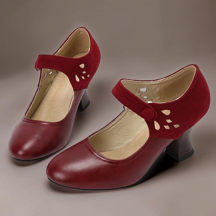 Guinevere Victorian button strap heels with ankle strap and block heel