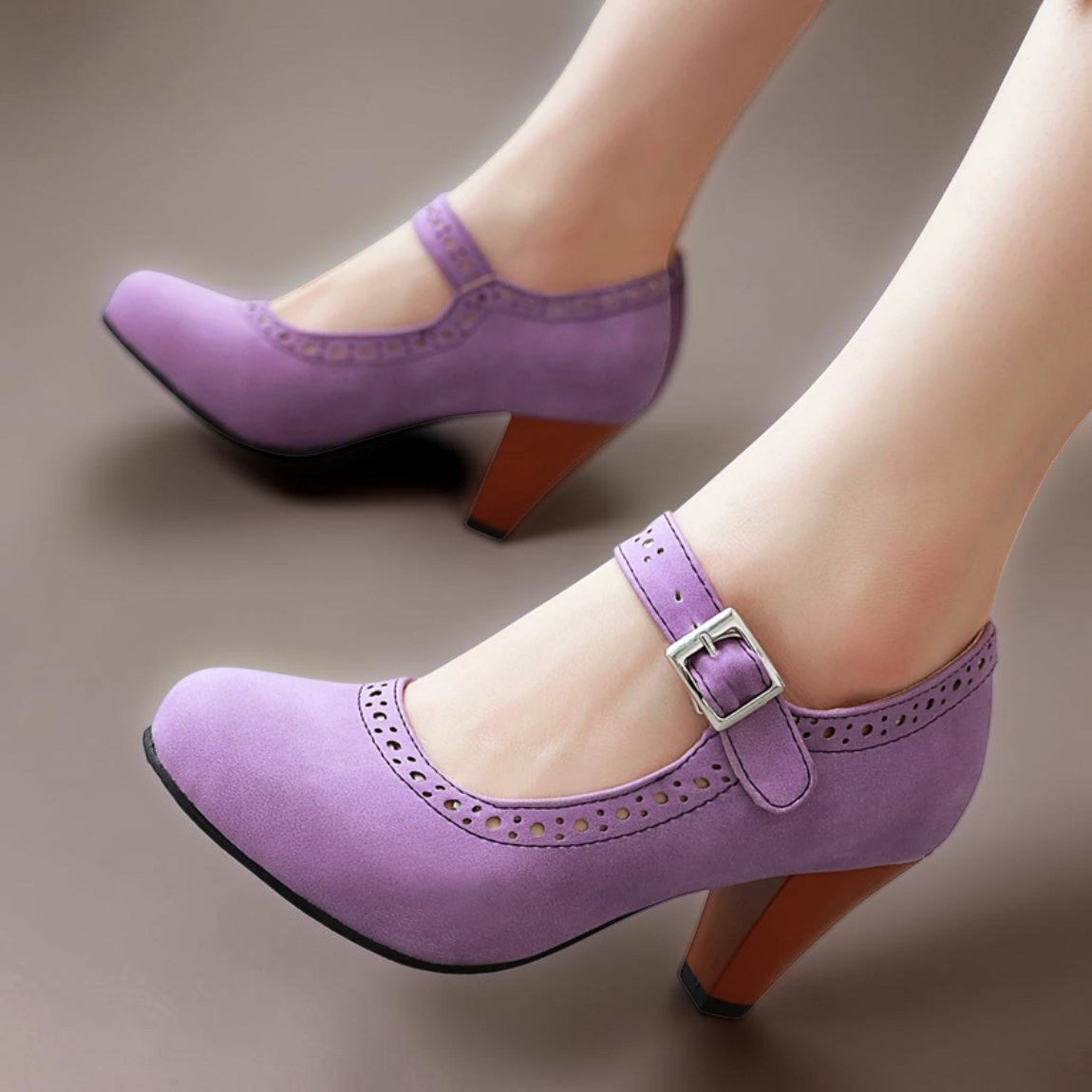 Genevieve Mary Jane heels with adjustable instep strap and rounded toe in several colours