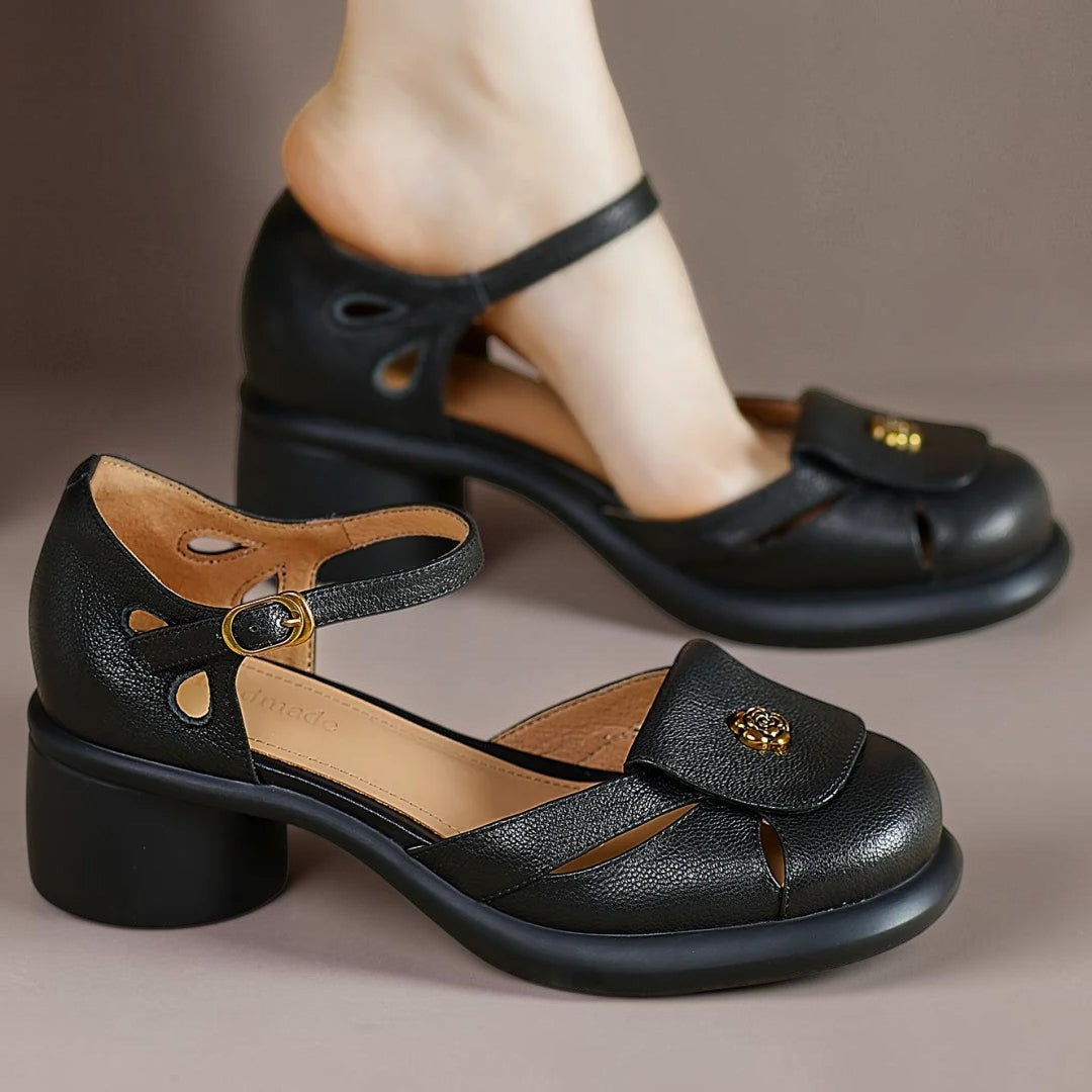 Ankle strap platform sandals with adjustable buckle and cushioned footbed in black and beige