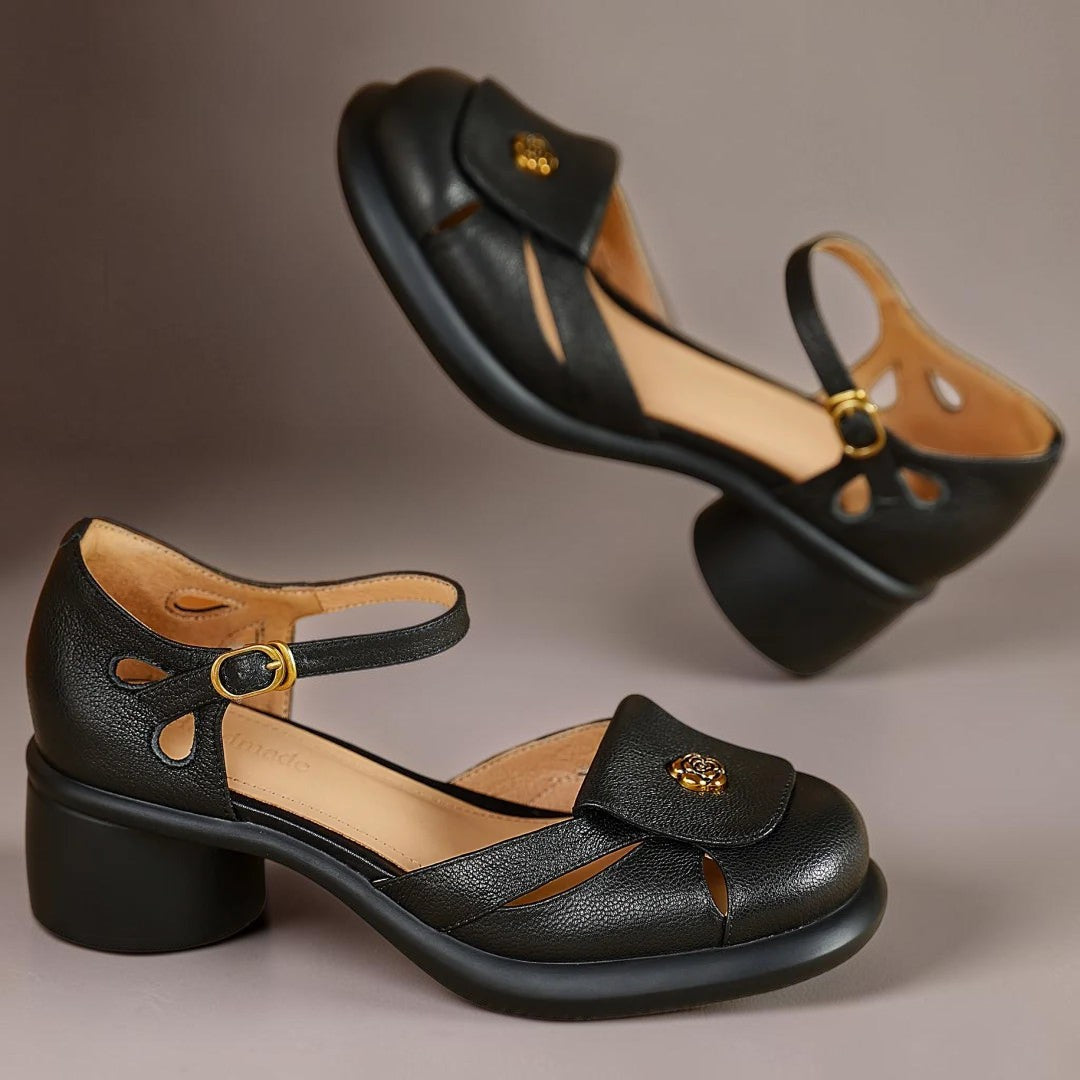 Ankle strap platform sandals with adjustable buckle and cushioned footbed in black and beige