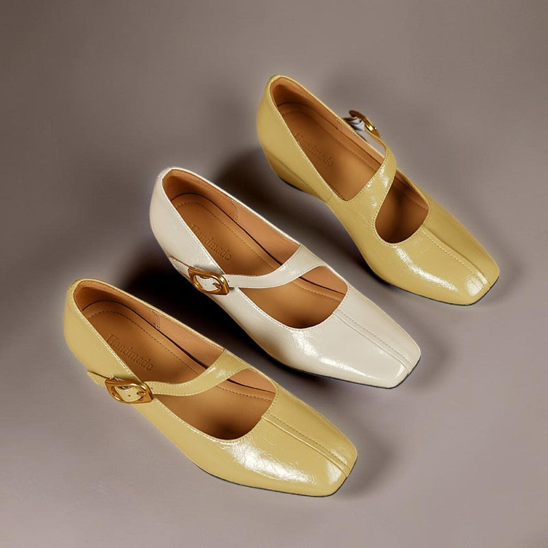 Viora | Genuine Leather Mary Jane Heels with Buckle Strap