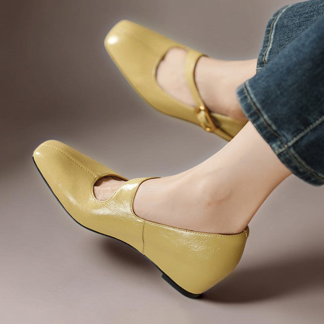 Viora | Genuine Leather Mary Jane Heels with Buckle Strap