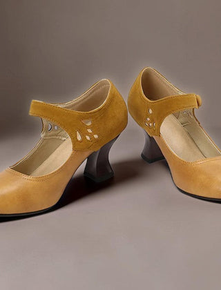 Guinevere Victorian button strap heels with ankle strap and block heel