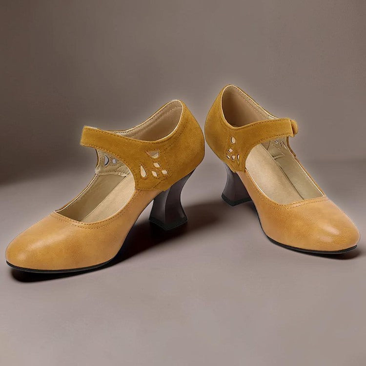 Guinevere Victorian button strap heels with ankle strap and block heel