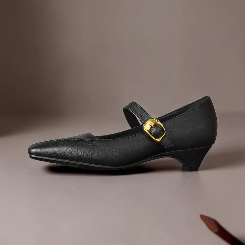 Zorae | Paneled Mary Jane Block Heel with Gold Buckle