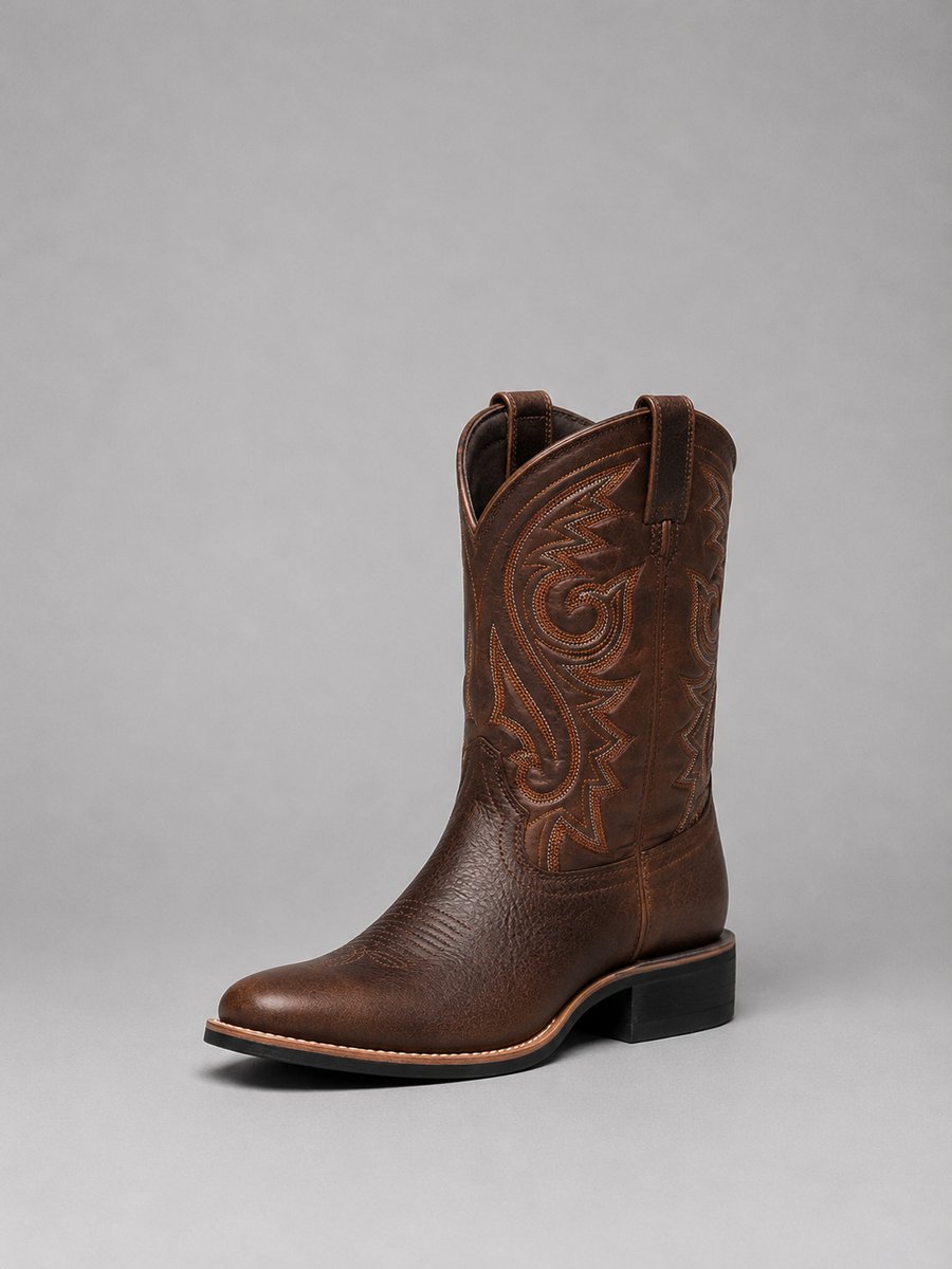 Mia | Women's Embroidered Leather Western Ankle Boots Block Heel