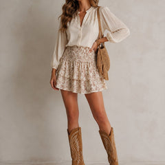 Women's western embroidered suede-feel knee-high boots with white stitching, pointed toe and block heel
